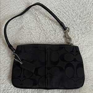 Coach Black Signature Canvas Wristlet with Leather Strap